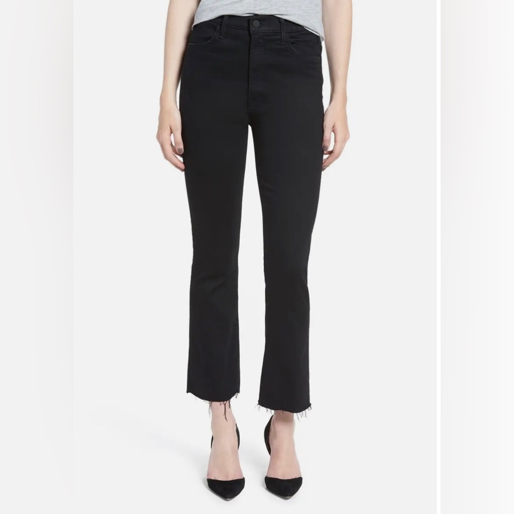Black Mother crop step ankle fray jeans